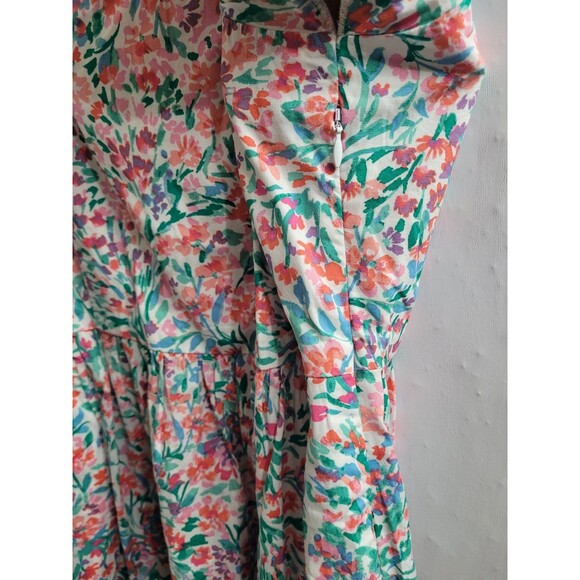 NWT J.Crew Ruffle Sleeve Floral Cotton Midi Dress Pink Green Sz 10 CI215 Pockets - Picture 8 of 12